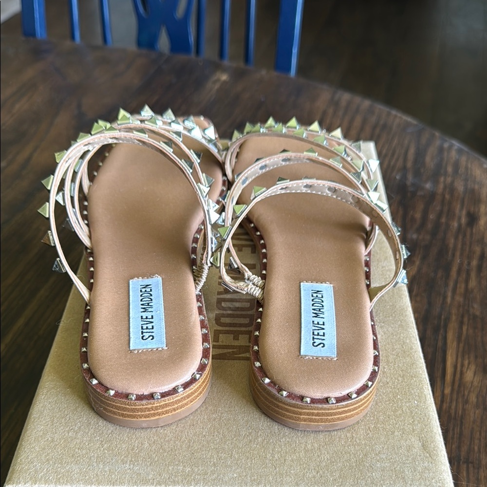 Steve Madden Silver Studded Tan Sandals - Picture 5 of 6